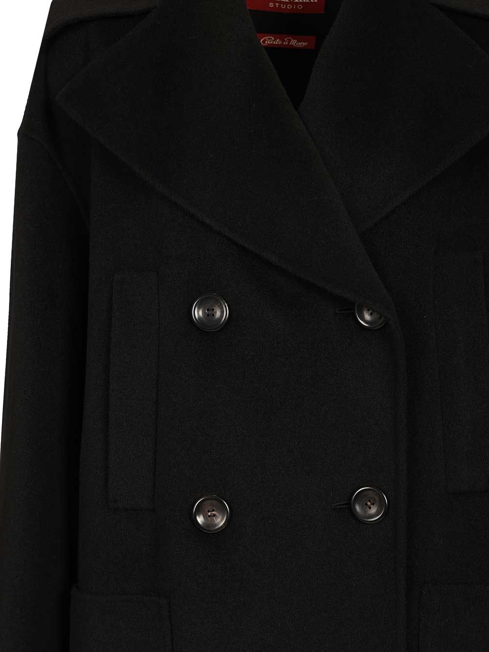 Double-Breasted Wool And Cashmere Jacket Black Coat