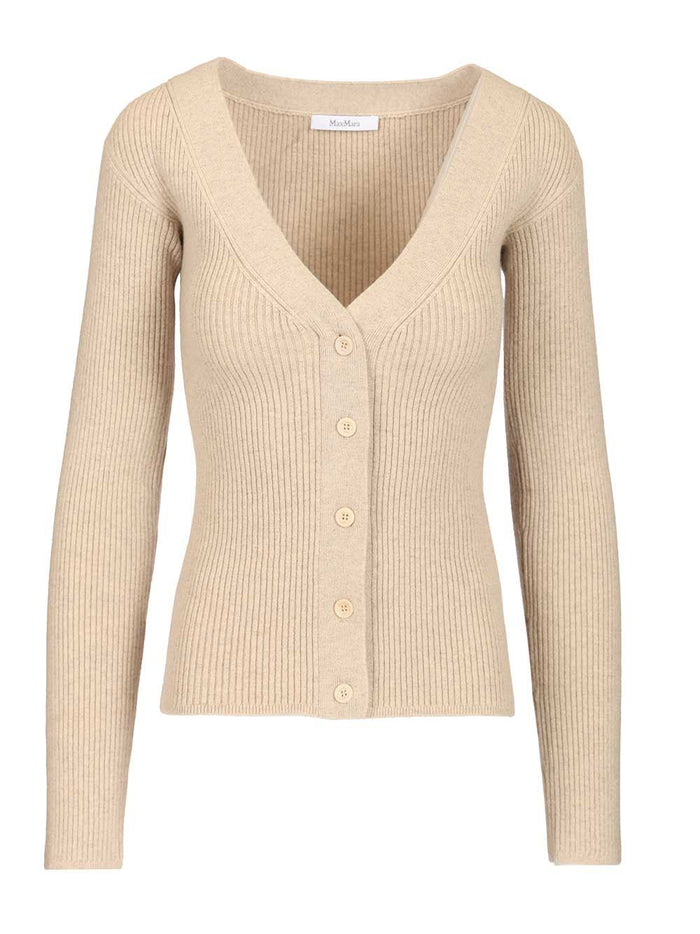 Gioiosa ribbed cardigan Beige Lana Ovis Aries Knitwear