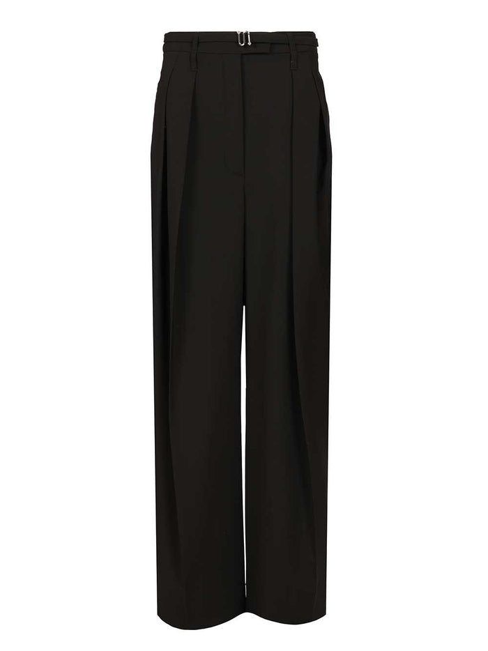 Wide-leg trousers in stretch wool Black Lana Vergine Ovis Aries