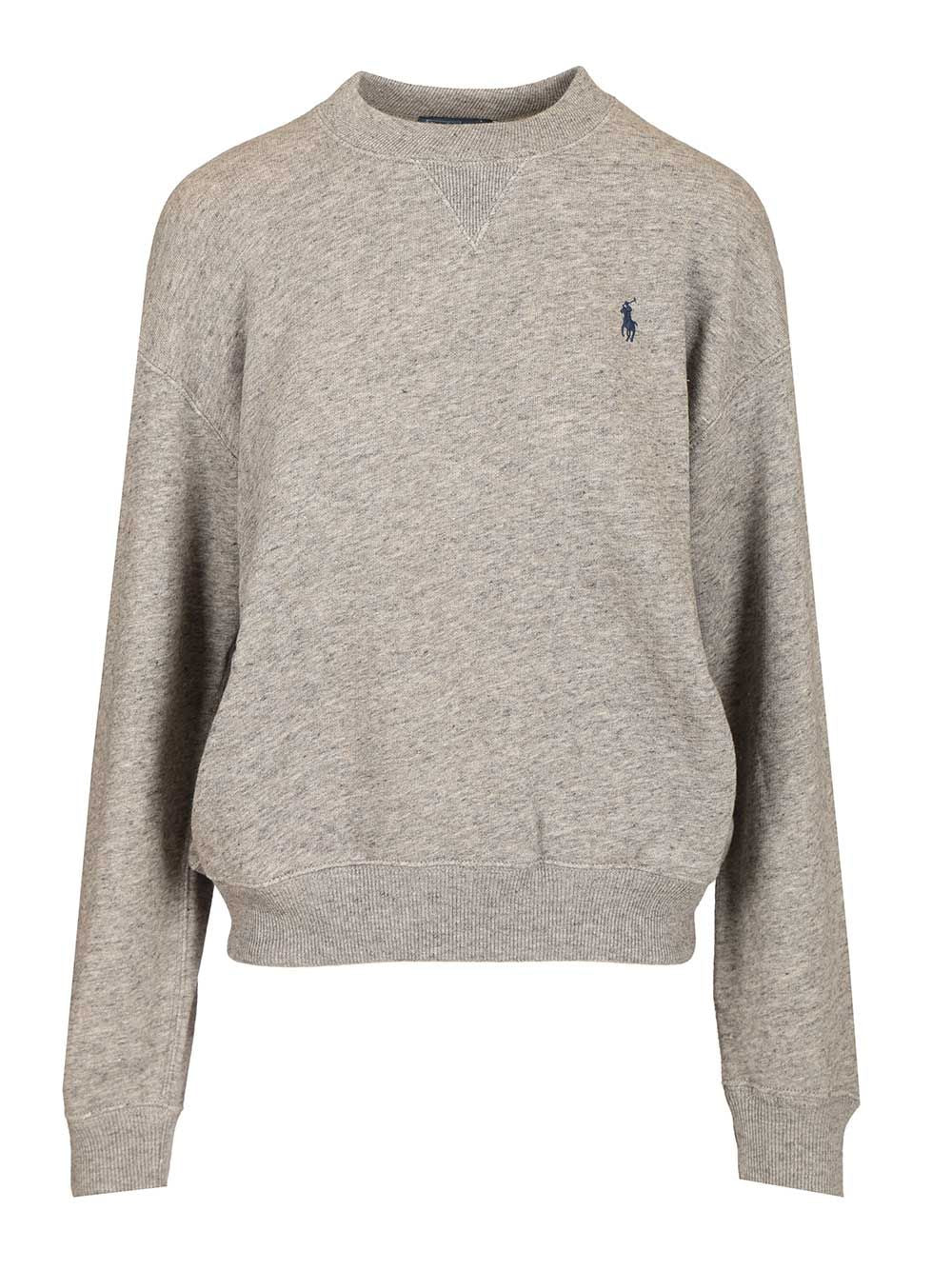 Crew Neck Sweatshirt Grey Cotton Polyester Sweatshirts