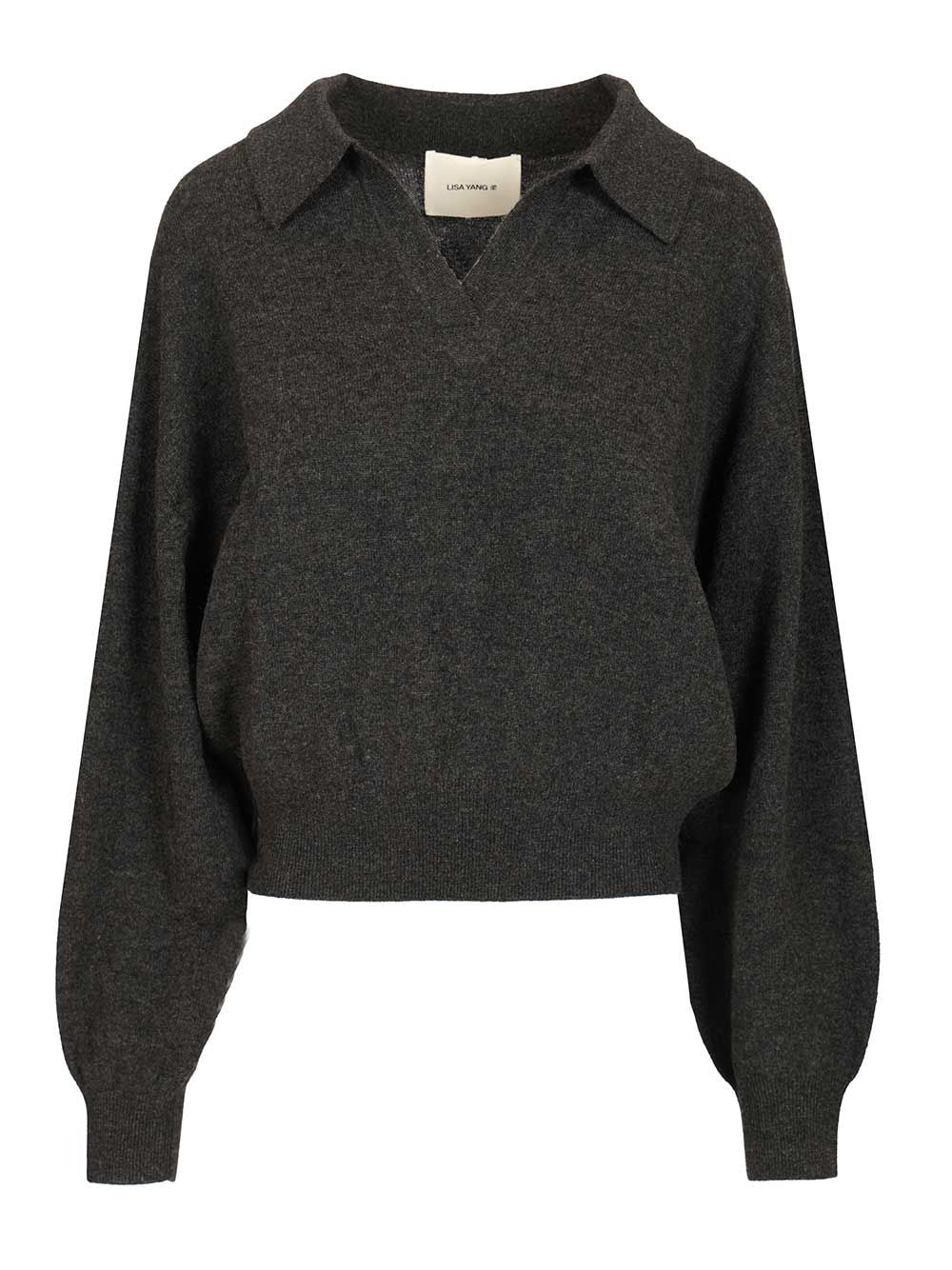 Katriel Polo Sweater Grey Woven Cashmere Knitwear