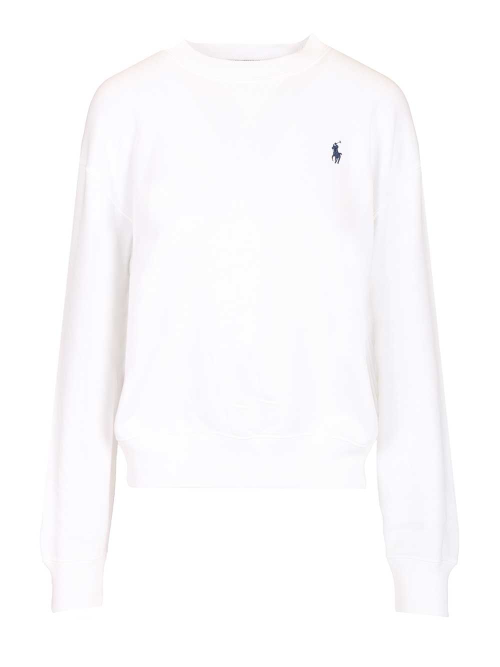 Crew Neck Sweatshirt White Cotton Polyester Sweatshirts