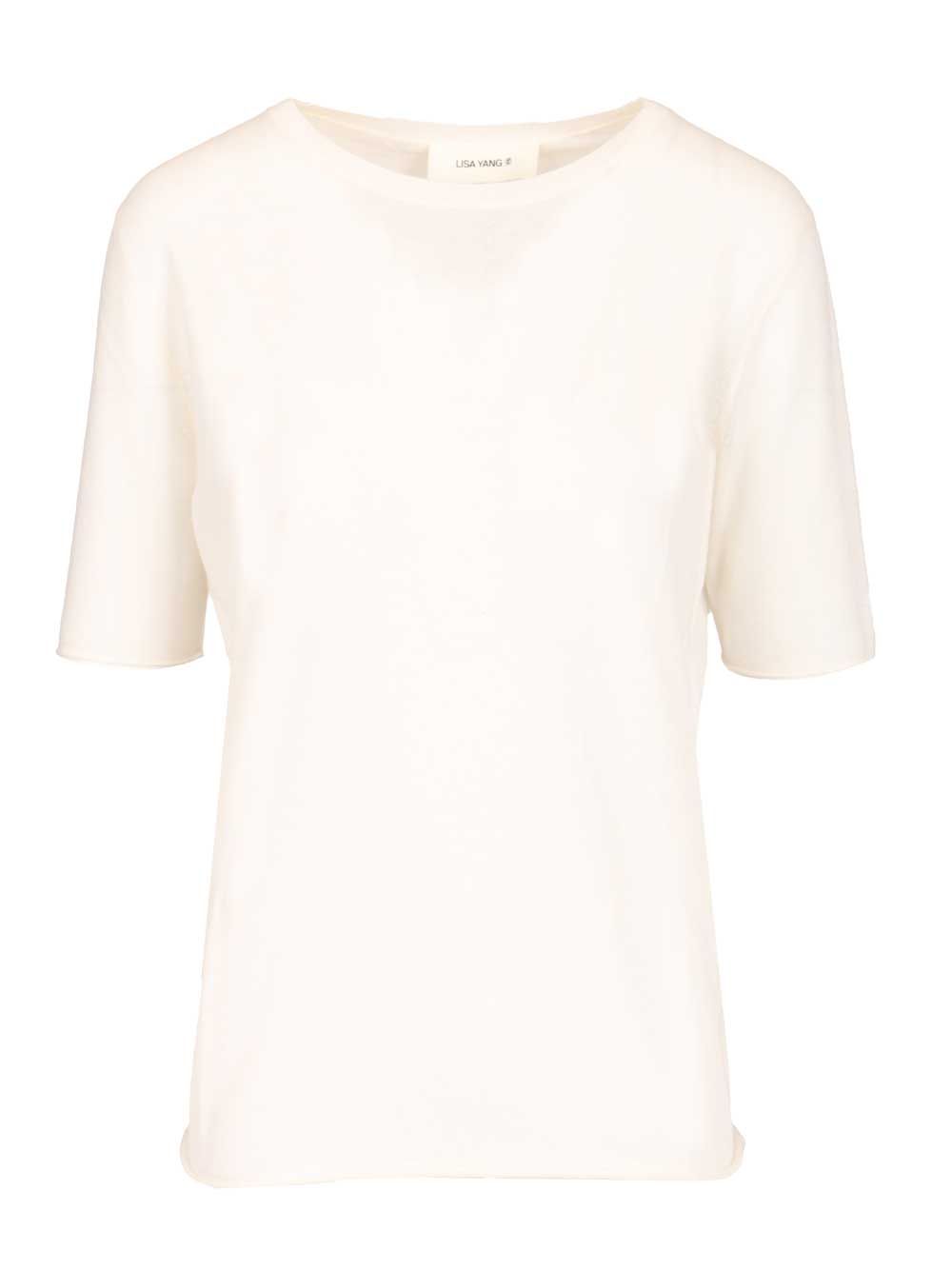 Ari T-Shirt White Knitted Cashmere Tops