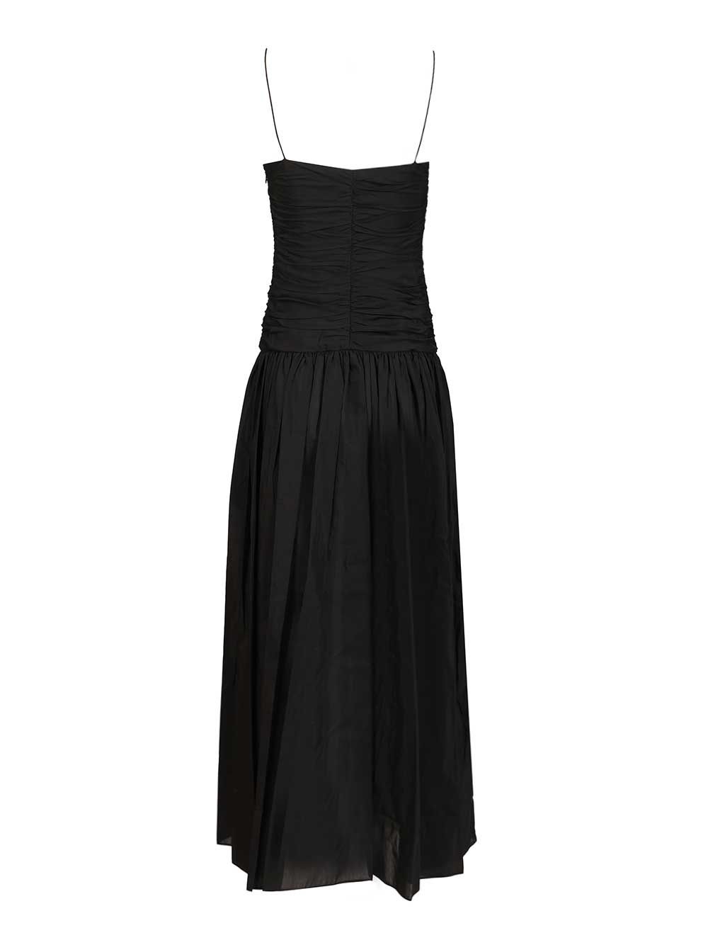 Gathered Drop Waist Dress Black Organic Cotton Silk