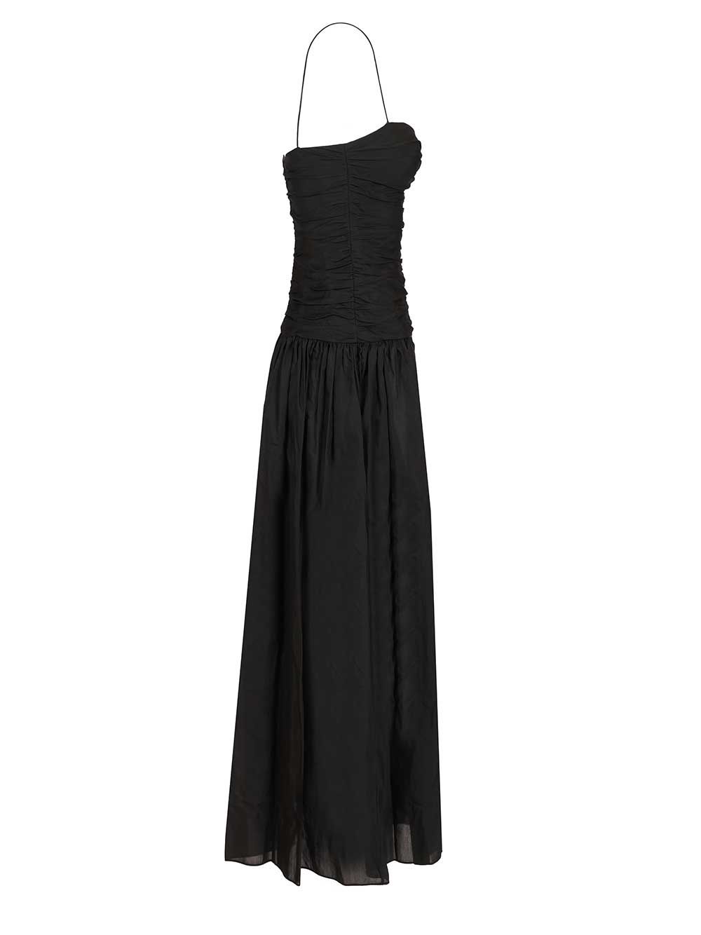 Gathered Drop Waist Dress Black Organic Cotton Silk