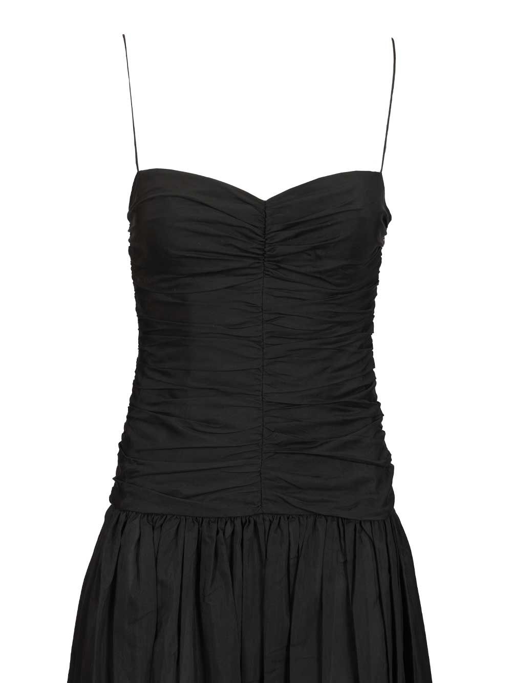 Gathered Drop Waist Dress Black Organic Cotton Silk