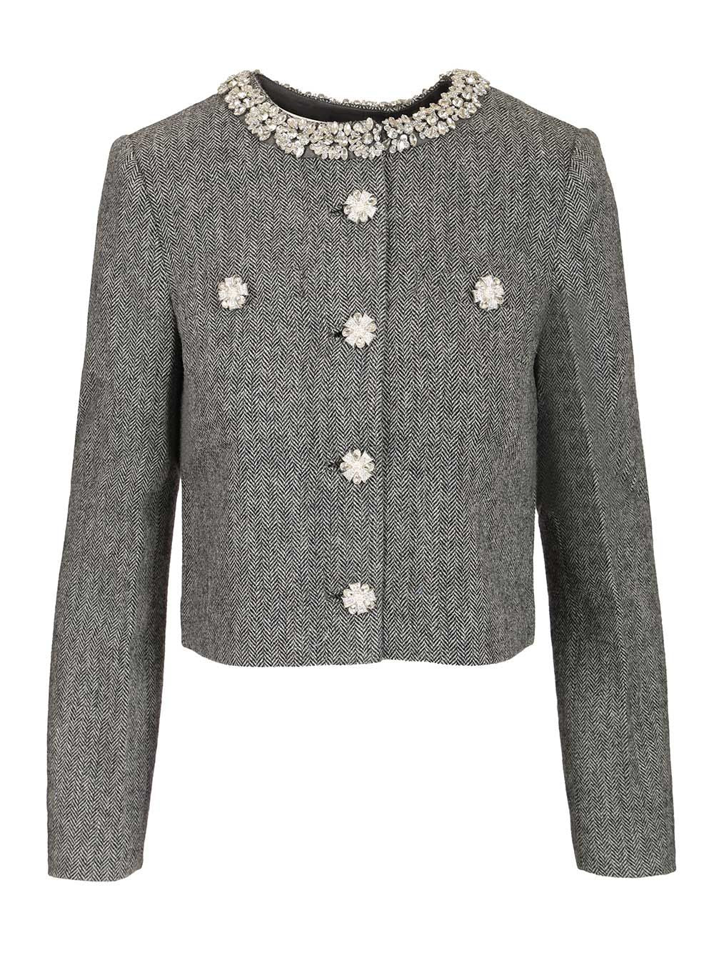 herringbone jacket with crystal trim Grey Main : Wo Pes Lining:cu