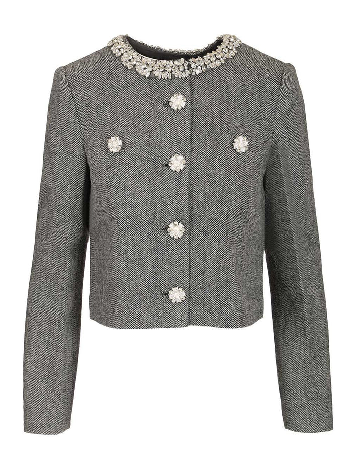 herringbone jacket with crystal trim Grey Main : Wo Pes Lining:cu
