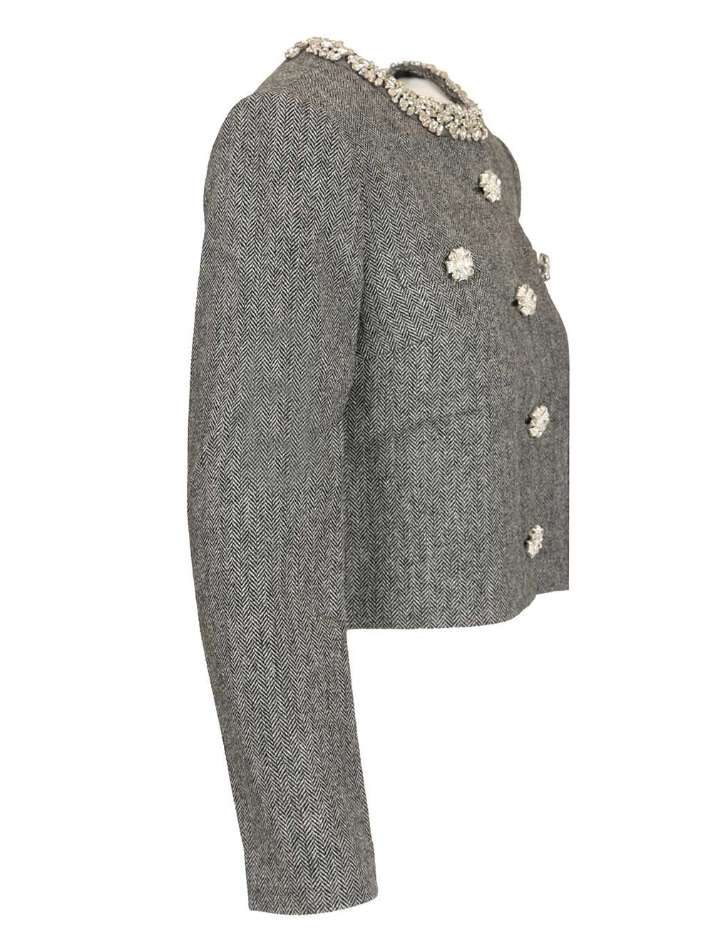 herringbone jacket with crystal trim Grey Main : Wo Pes Lining:cu
