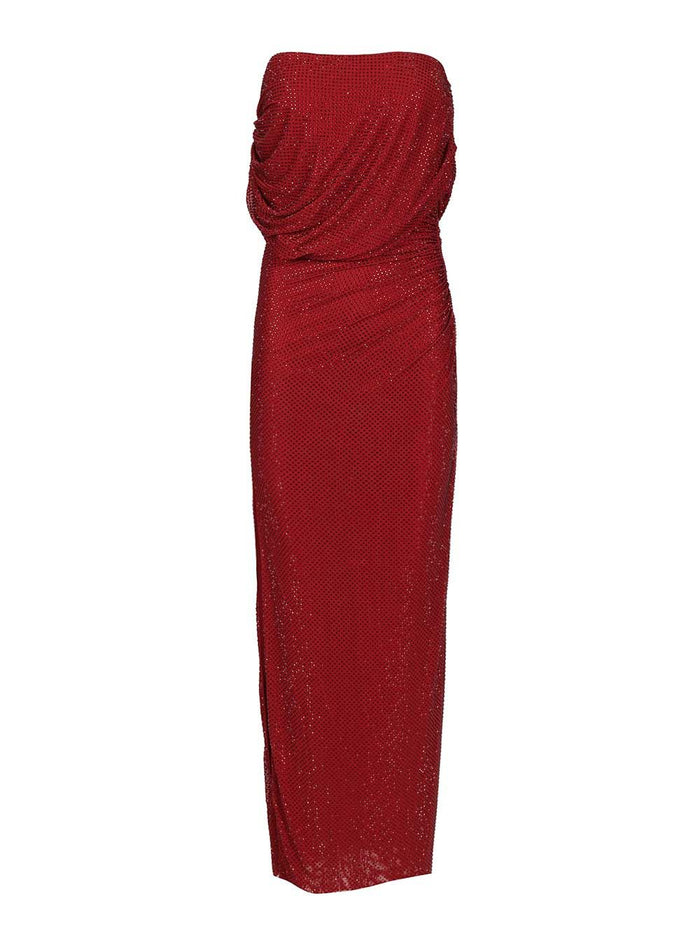 BURGUNDY RHINESTONE DRAPE MIDI DRESS Bordeaux Main: Pes Ea Lining