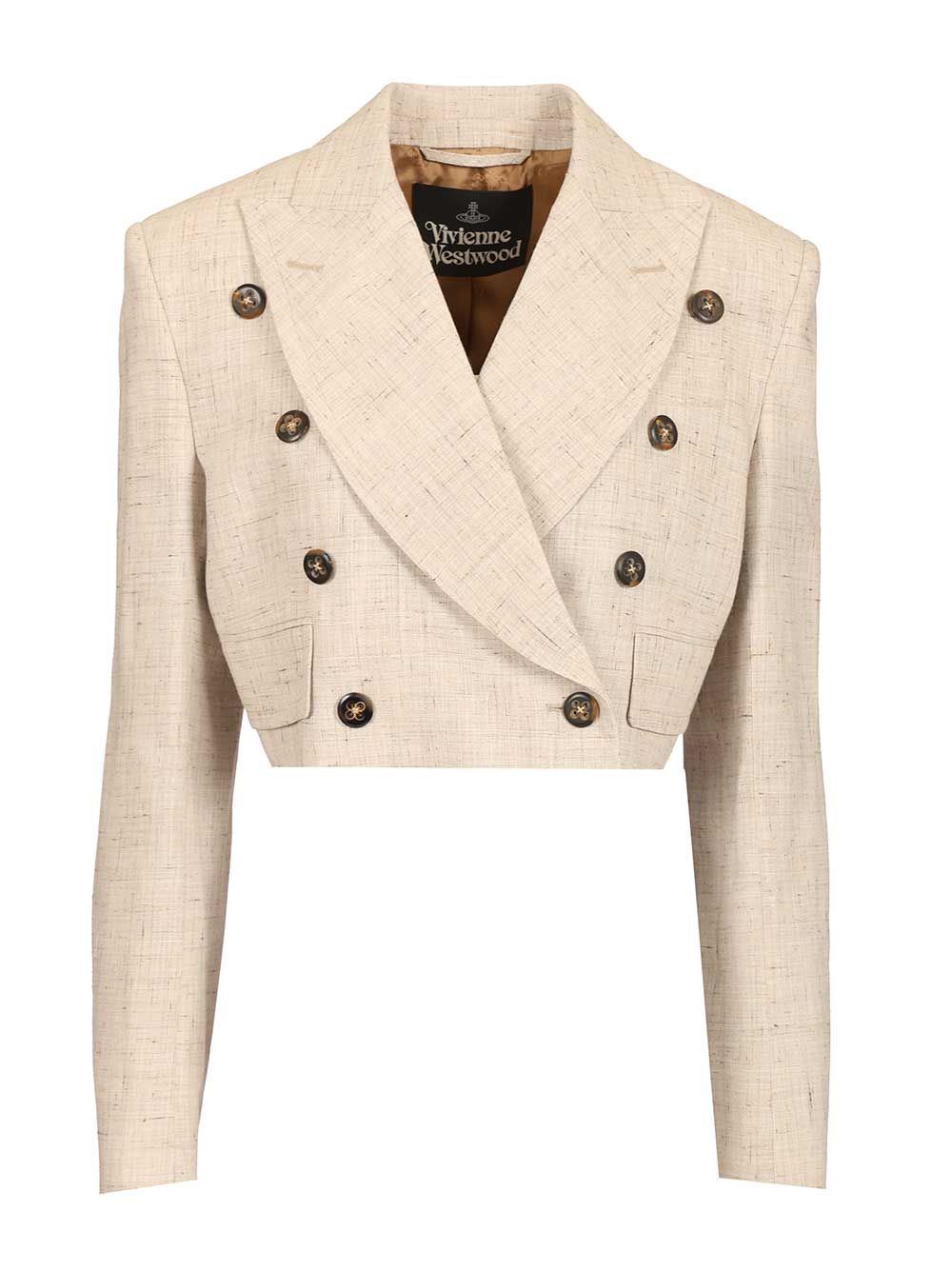 Double-breasted cropped blazer Beige Viscose Jacket