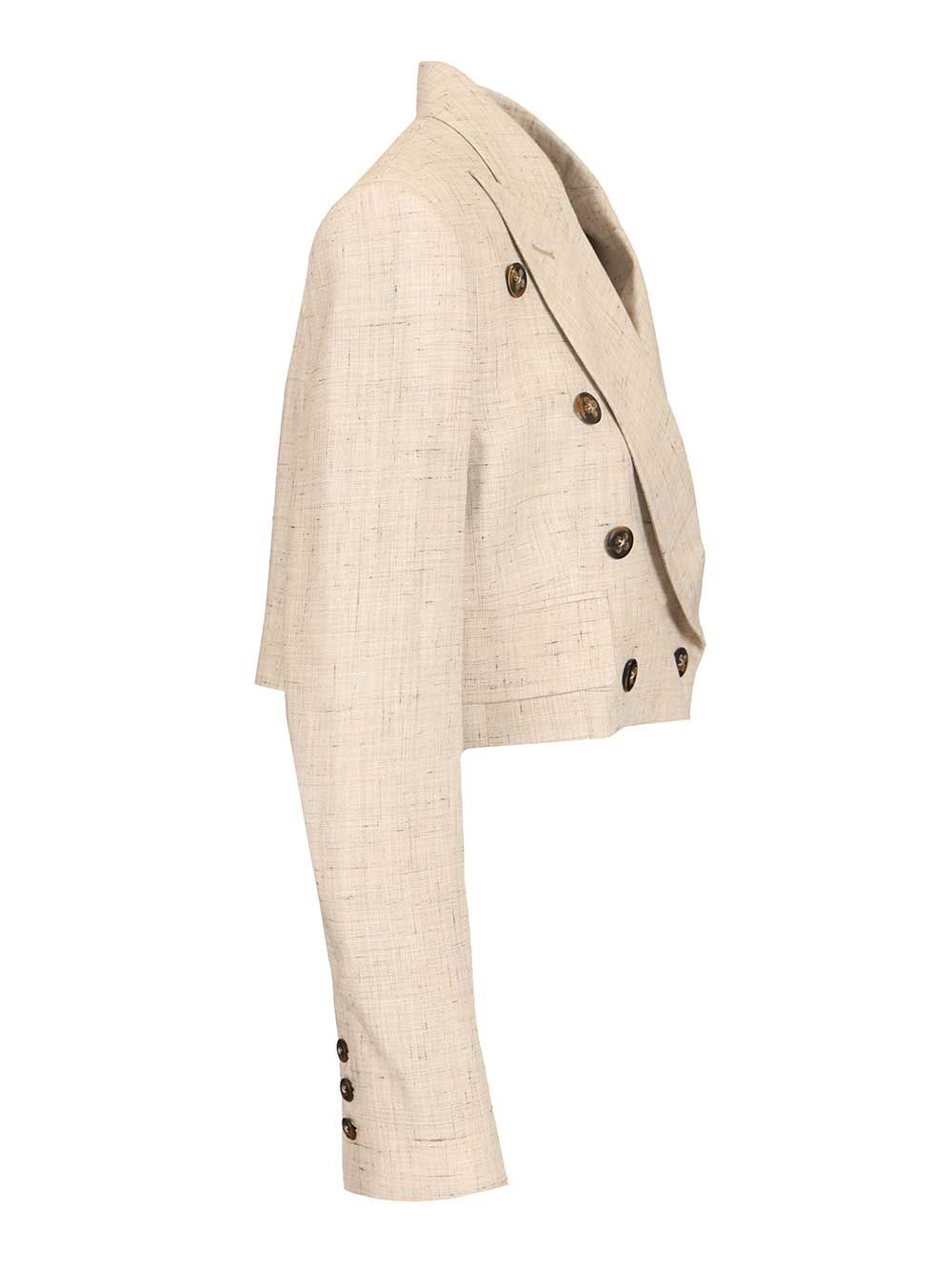 Double-breasted cropped blazer Beige Viscose Jacket