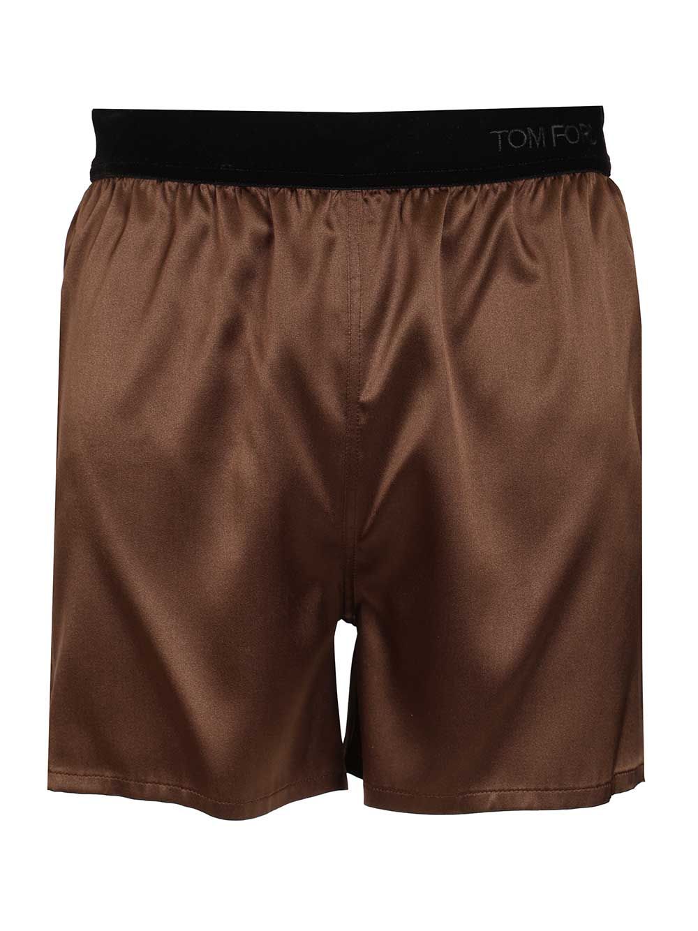 Silk satin shorts Brown - Elastane Trousers