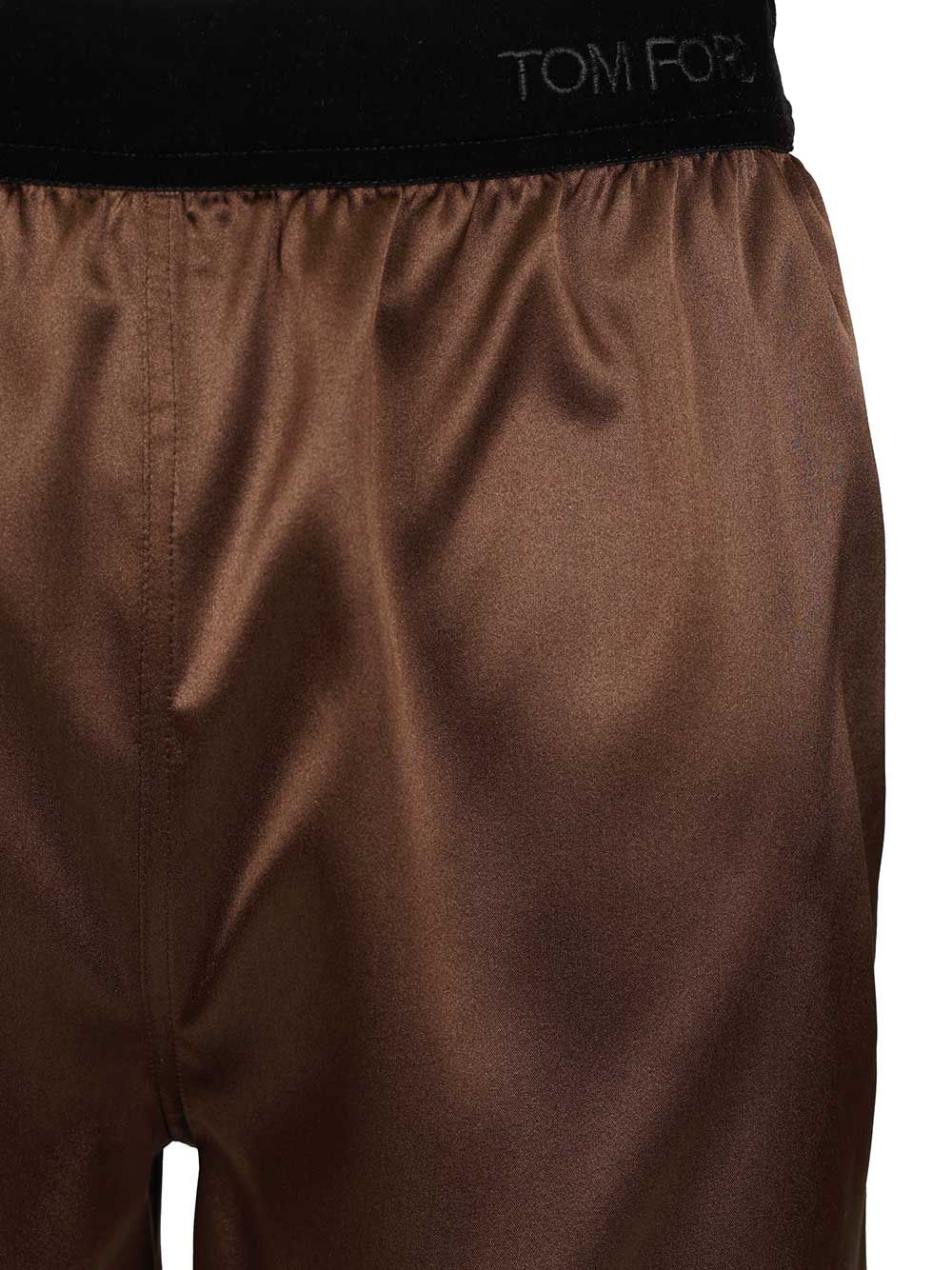 Silk satin shorts Brown - Elastane Trousers