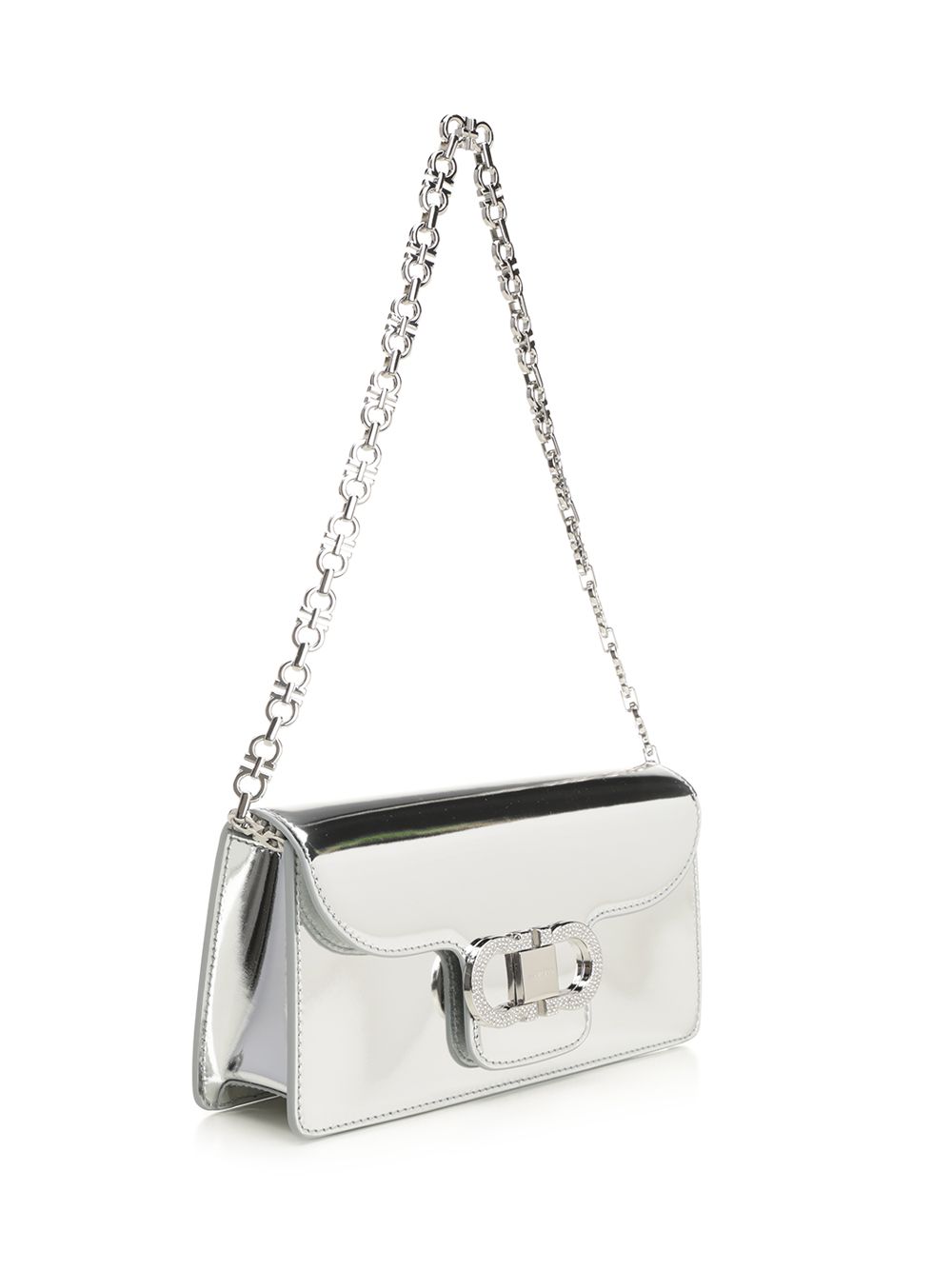 Double Gancini chain mini bag Silver Calf Lamb Lining Shoulder