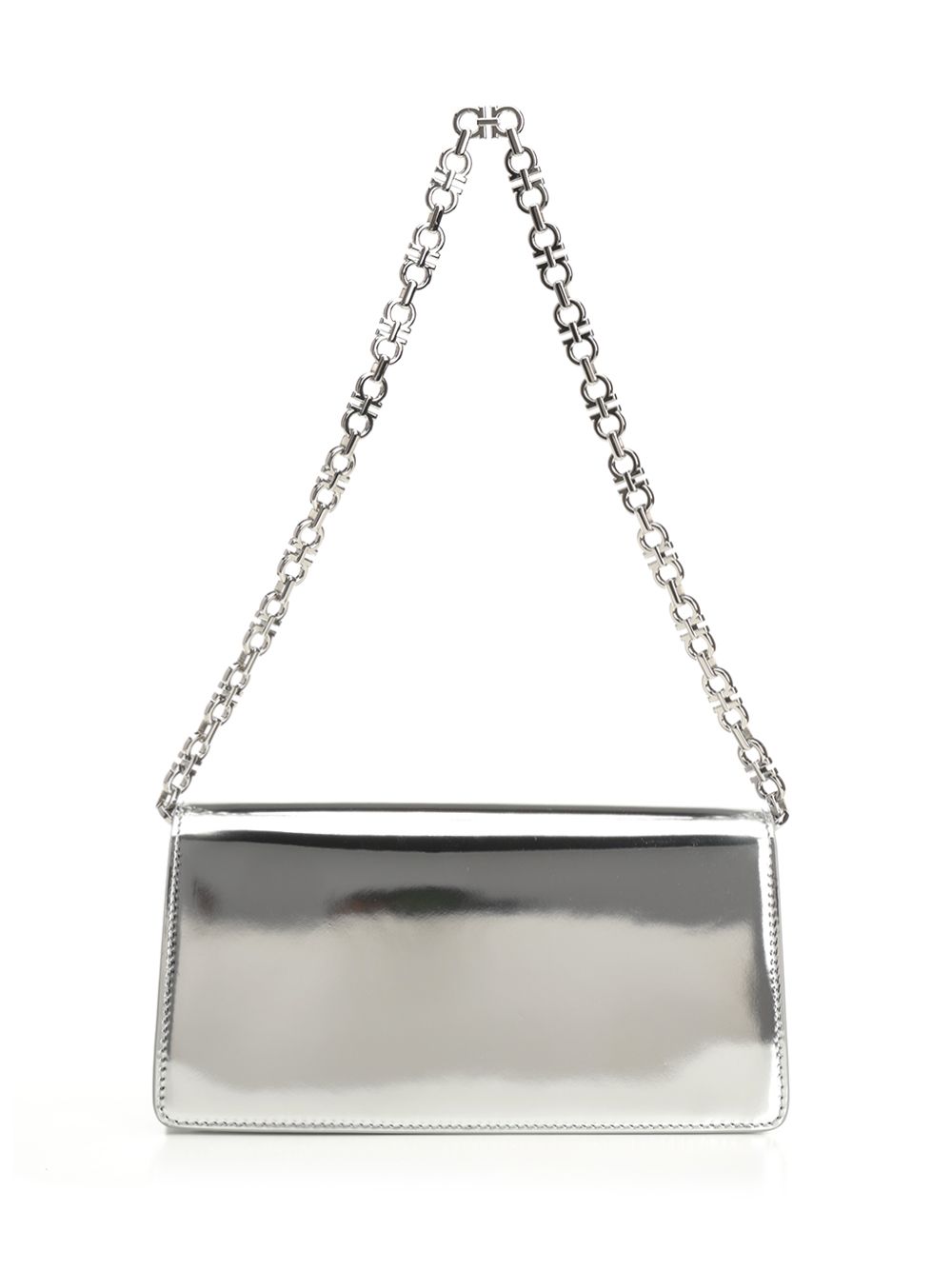 Double Gancini chain mini bag Silver Calf Lamb Lining Shoulder