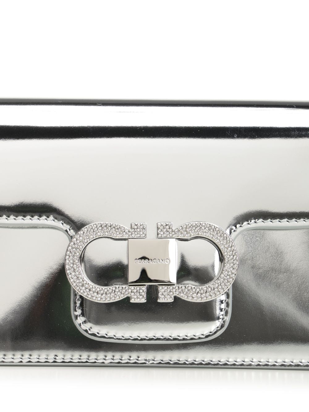 Double Gancini chain mini bag Silver Calf Lamb Lining Shoulder
