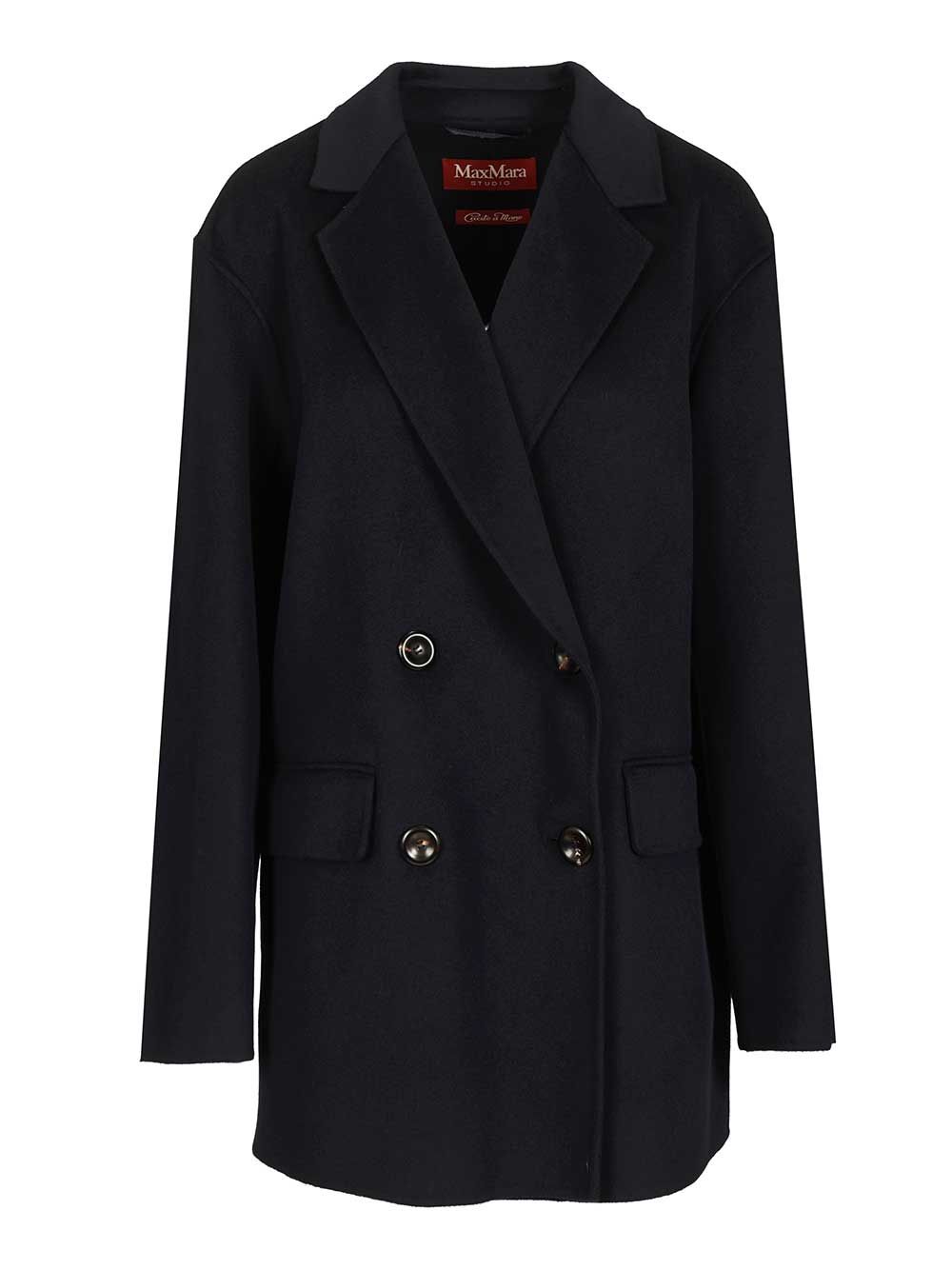 Caban in wool and silk Blue Lana Vergine Ovis Aries Coat