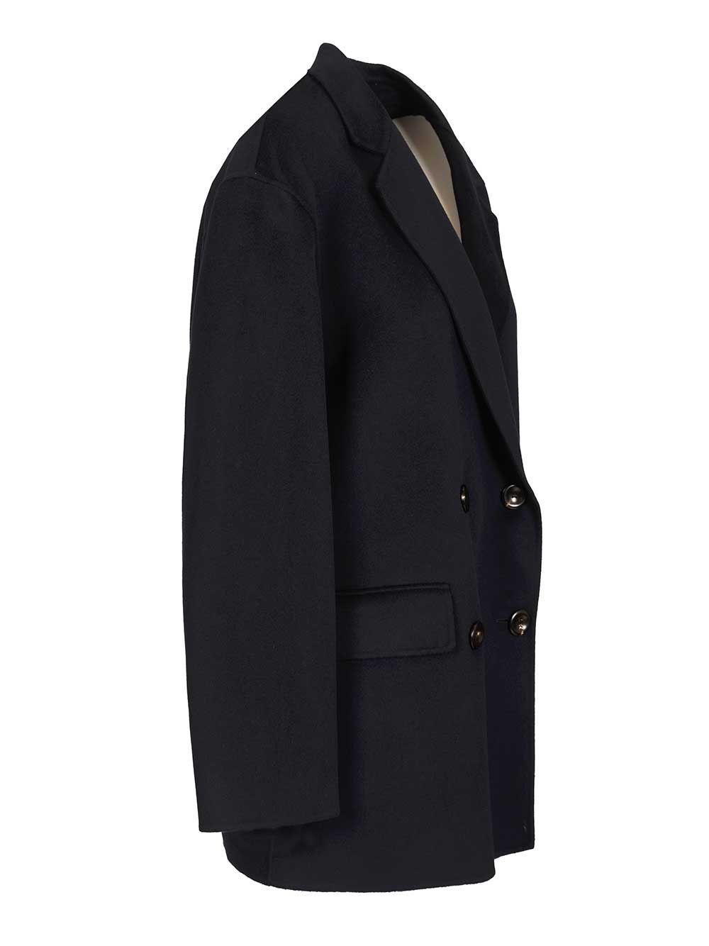 Caban in wool and silk Blue Lana Vergine Ovis Aries Coat