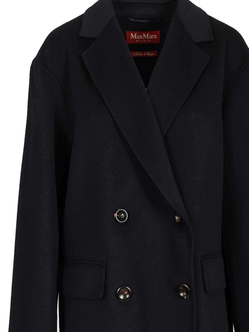 Caban in wool and silk Blue Lana Vergine Ovis Aries Coat
