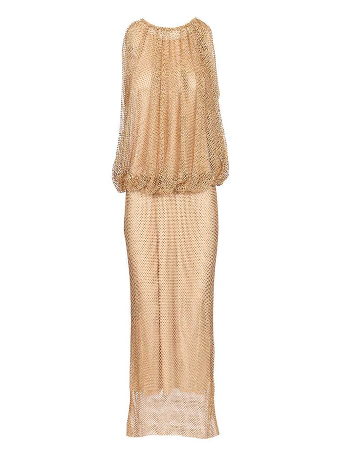 Sleeveless jersey dress with crystals Beige Viscosaa Maglia Poliestere