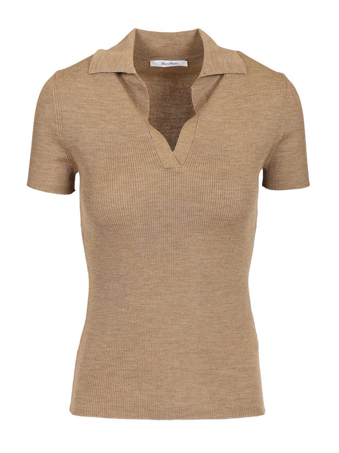 Ribbed wool polo shirt Beige Knitwear
