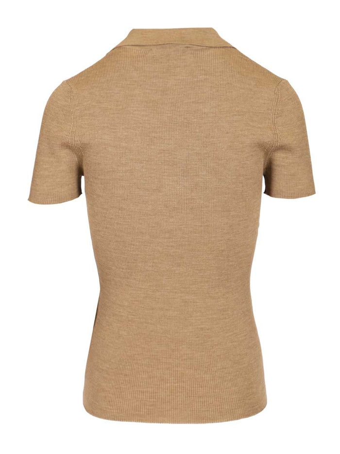 Ribbed wool polo shirt Beige Knitwear