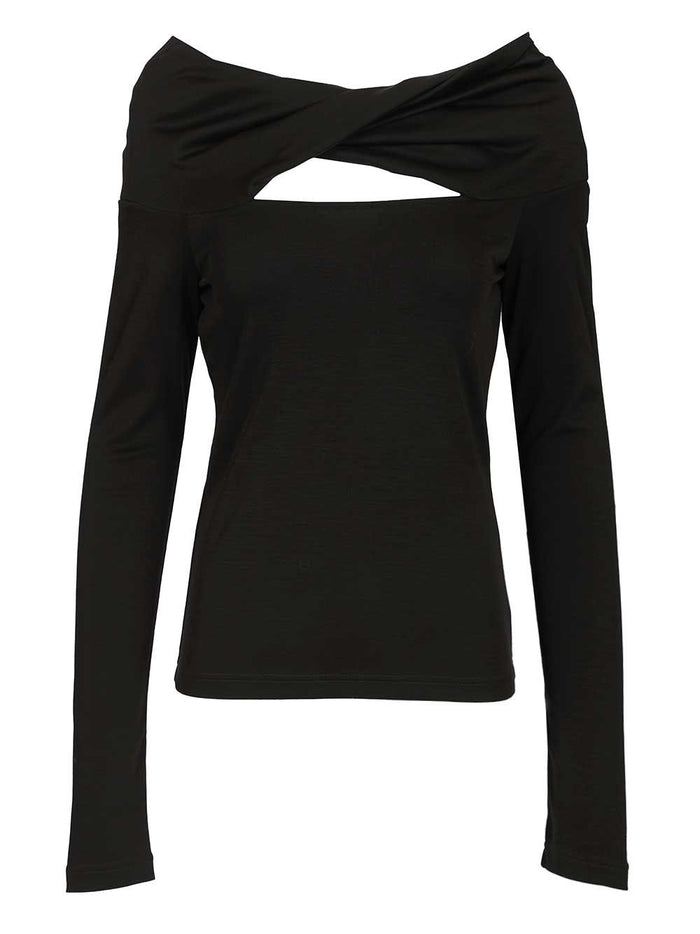 Orafo off-shoulder top in virgin wool Black Lana Vergine Ovis Aries Tops