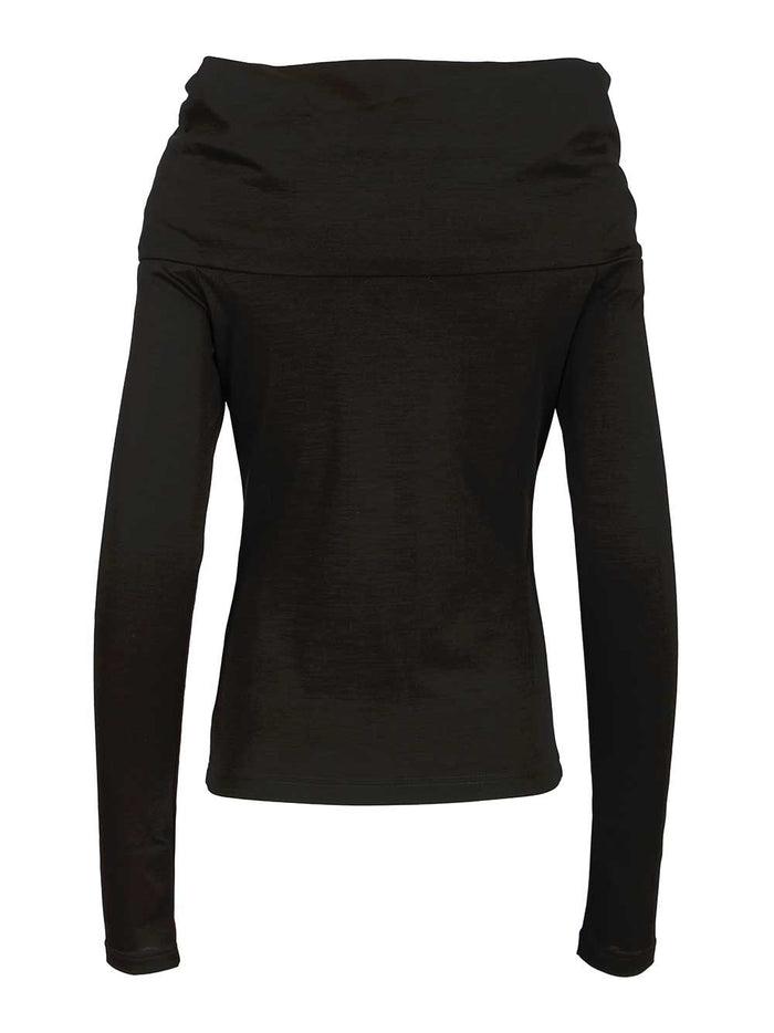 Orafo off-shoulder top in virgin wool Black Lana Vergine Ovis Aries Tops