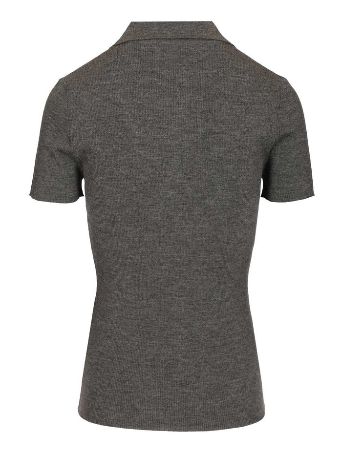 Ribbed wool polo shirt Grey Knitwear
