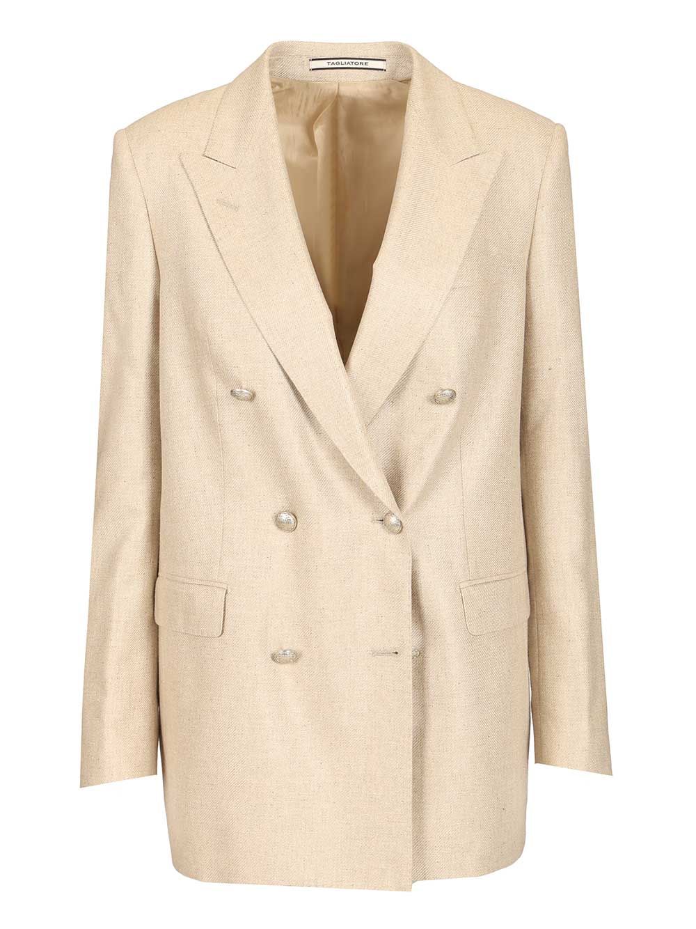 Double-Breasted Jacket Beige Seta