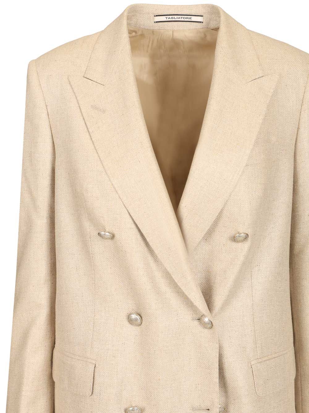 Double-Breasted Jacket Beige Seta