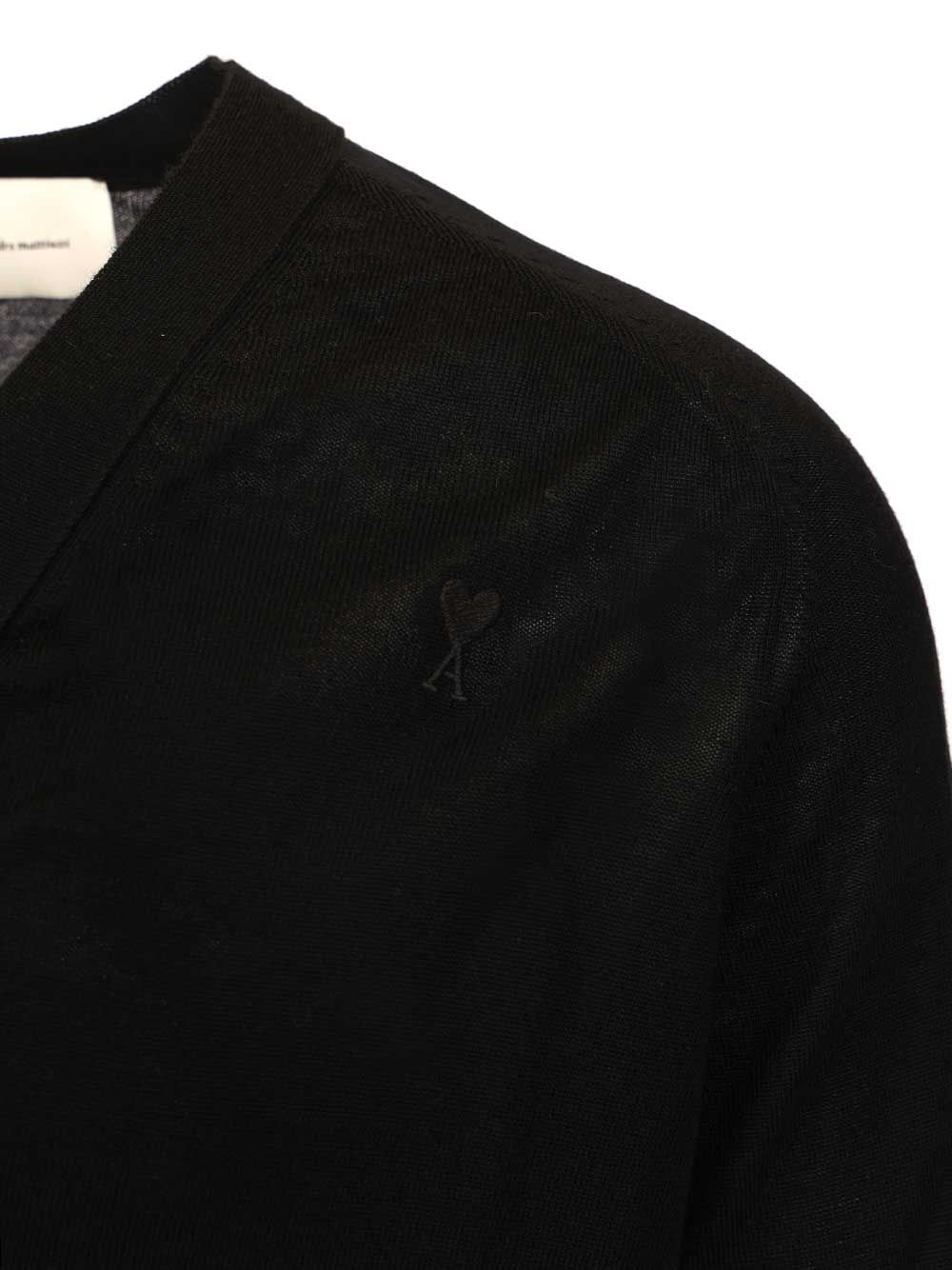 Ami Paris V-neck wool cardigan Black Laine(ovis Aries) Knitwear