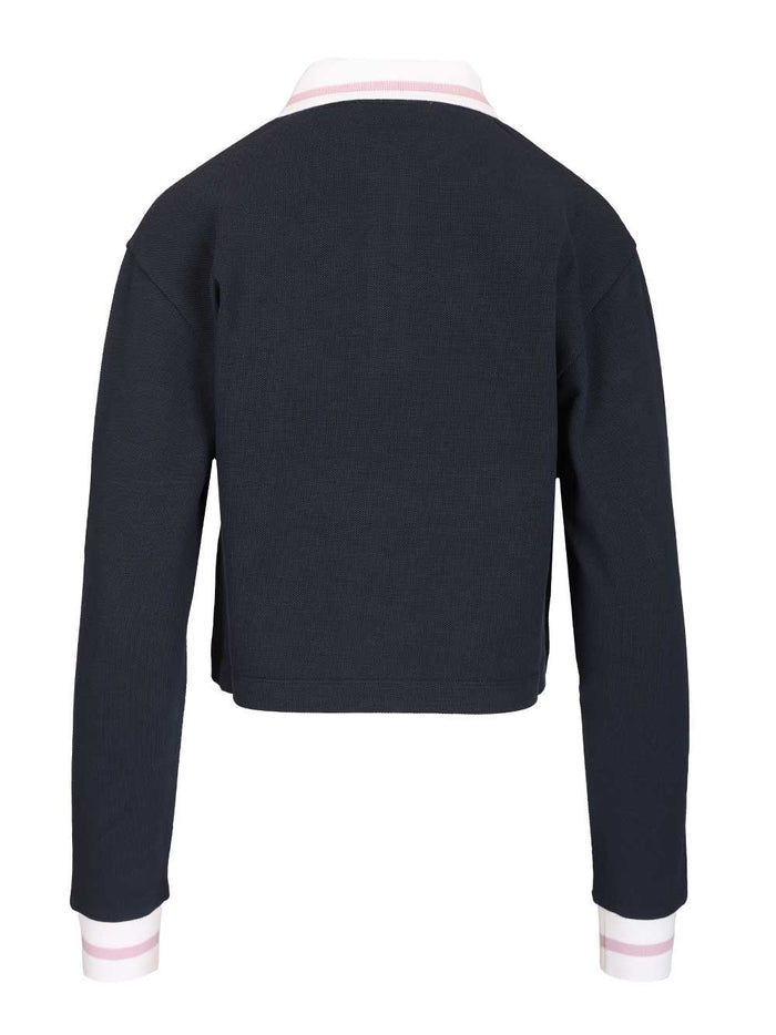 Long-sleeved cotton piqué polo shirt Blue Primary Fabric: Knit
