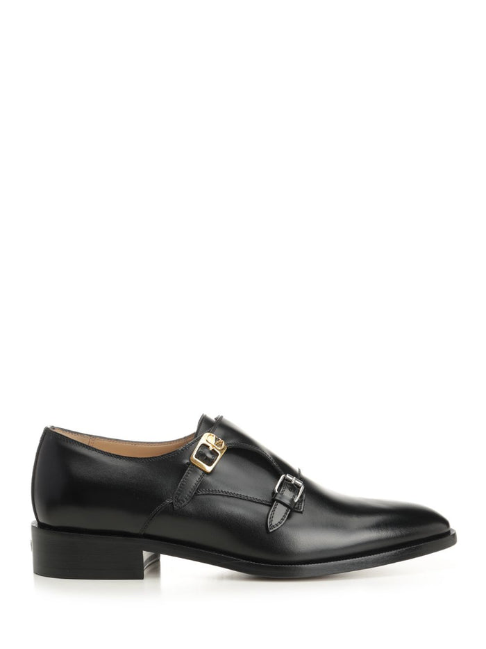 Double Monk Strap Pas Des Dieux Black Calf Skin Loafers