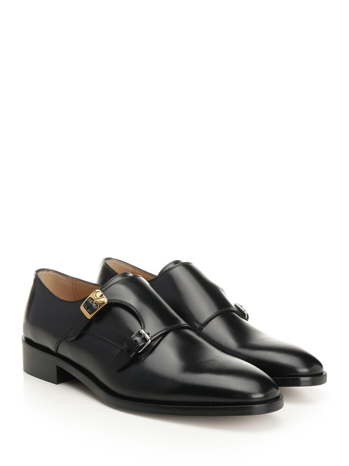 Double Monk Strap Pas Des Dieux Black Calf Skin Loafers