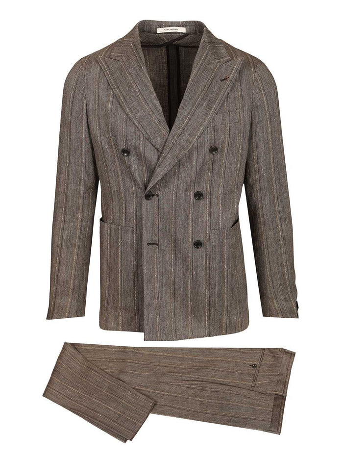 Monecarlo double-breasted suit in linen blend Brown Dress