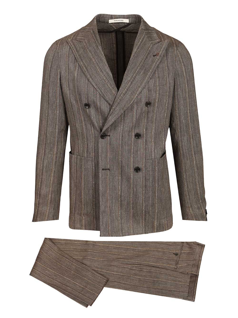 Monecarlo double-breasted suit in linen blend Brown Dress