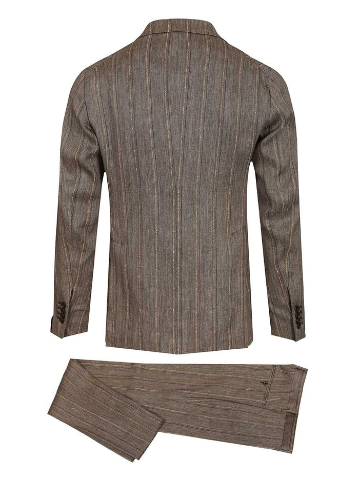Monecarlo double-breasted suit in linen blend Brown Dress