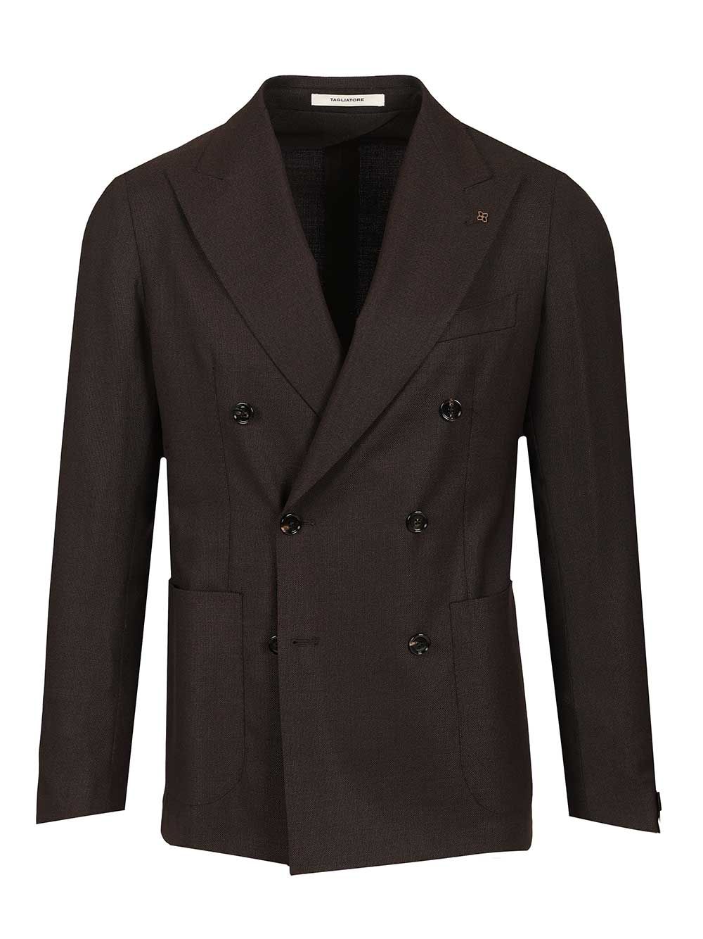 Double-Breasted Blazer Brown Lana Elastane Jacket