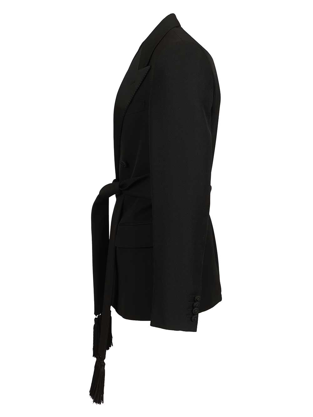 Virgin wool blazer with belt Black Jacket