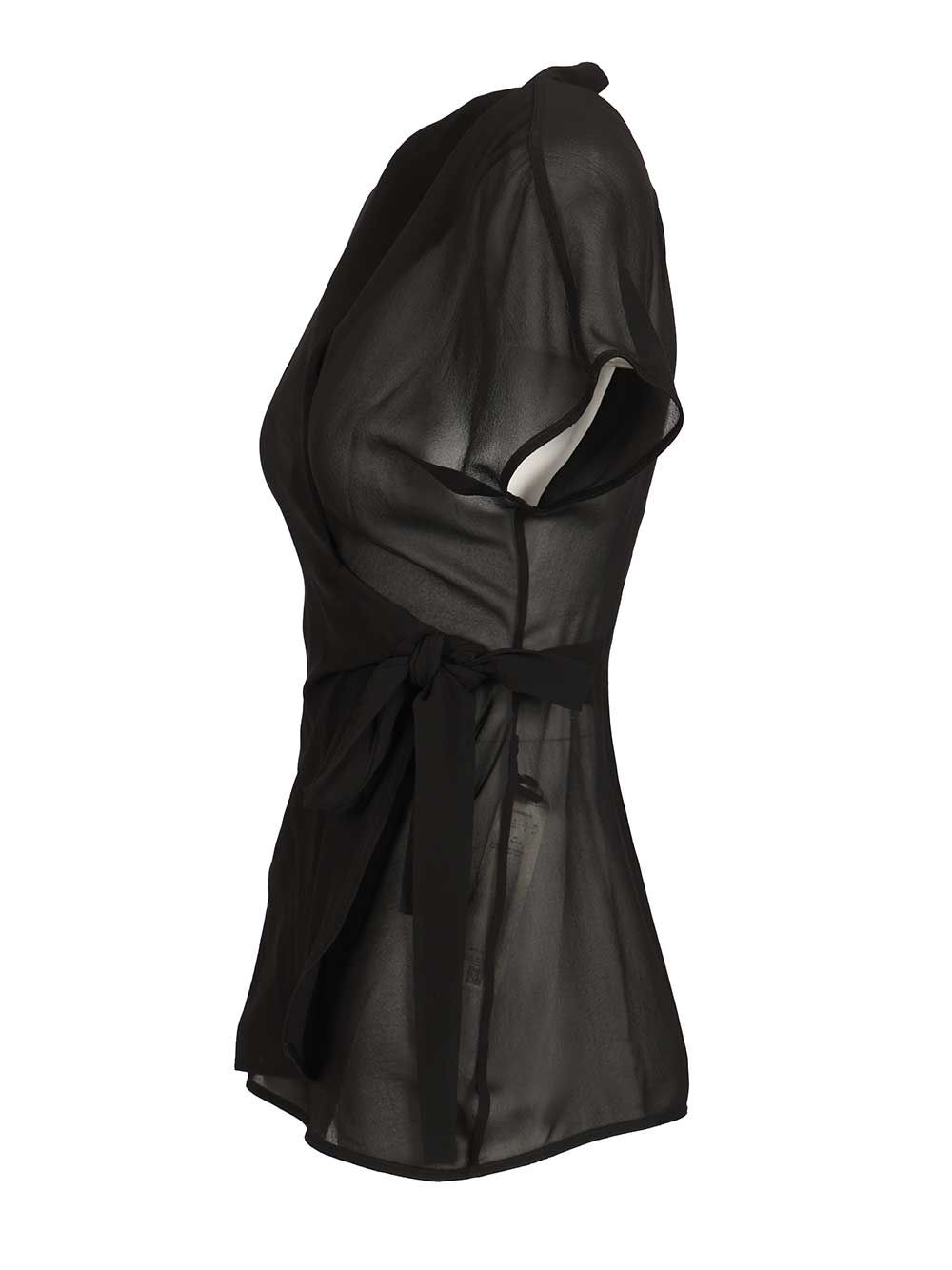 Laura Silk Wrap Top Black Tops