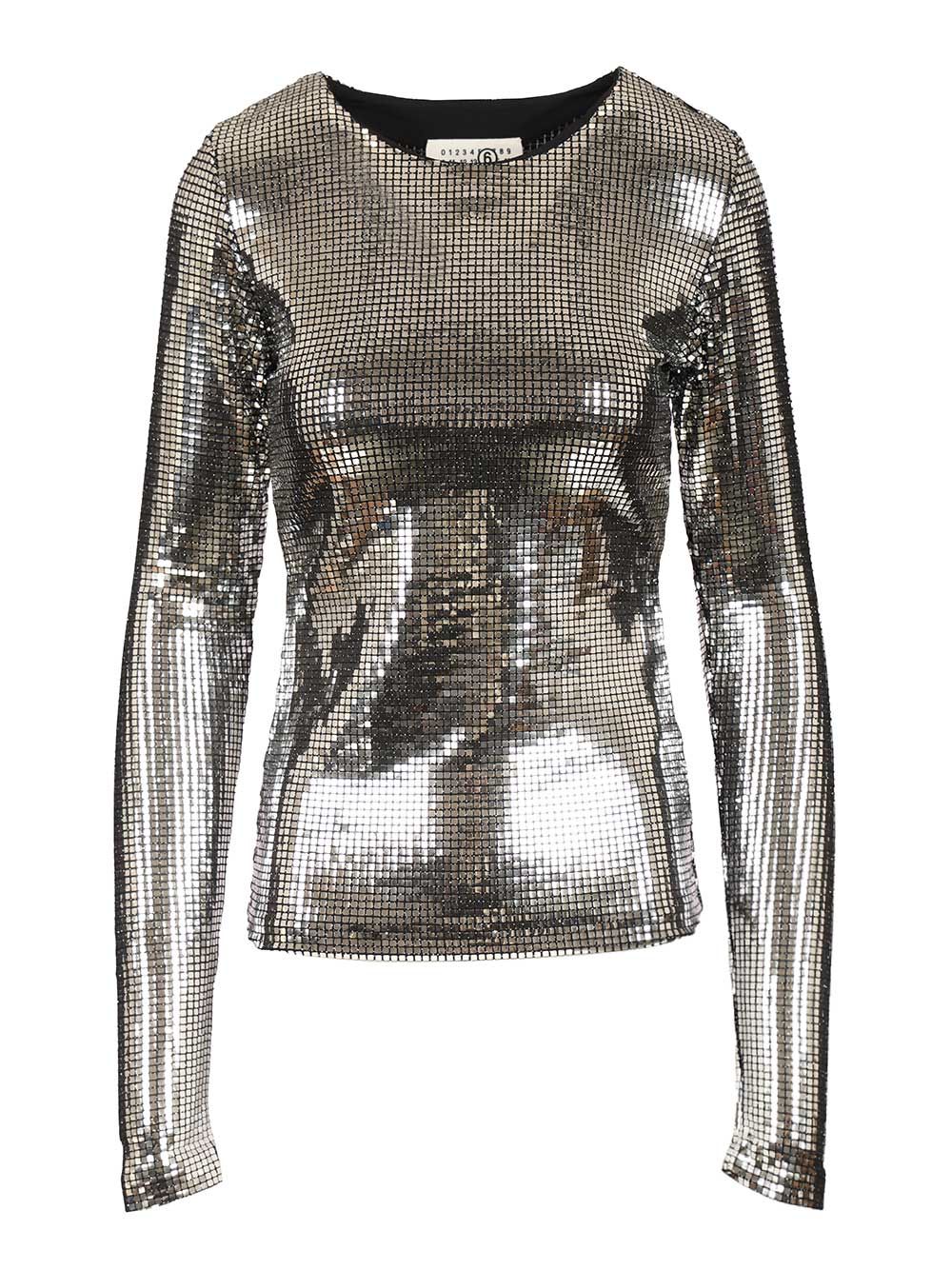 Silver Long-Sleeved Top Tops