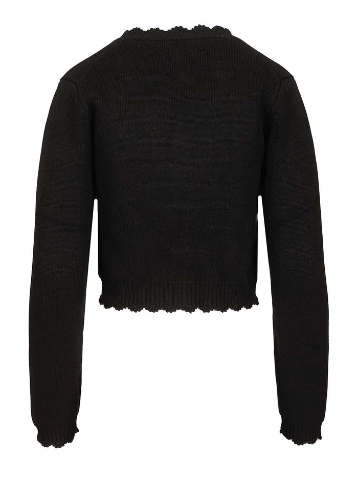 Cotton Cashmere Crochet Applique Cardigan Black Org Co Knitwear
