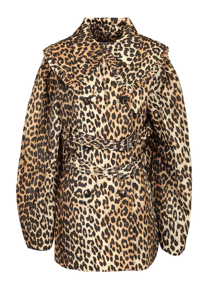 Short Duchesse Trench Coat With Animal Print Animalier Recycled Polyamide