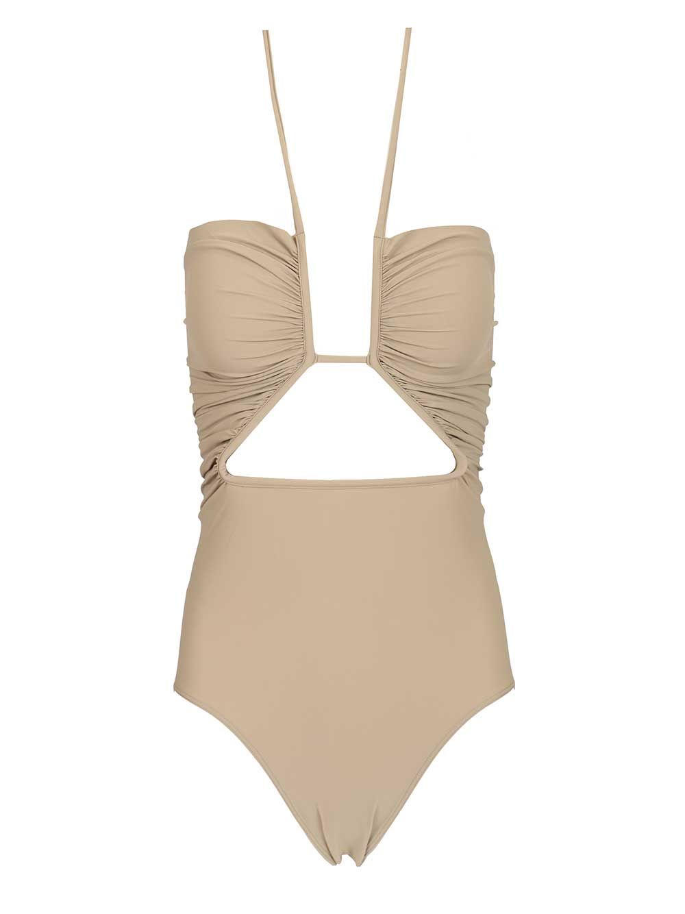 Prong One-Piece Swimsuit With Cut-Out Beige Poliammide Swimwear