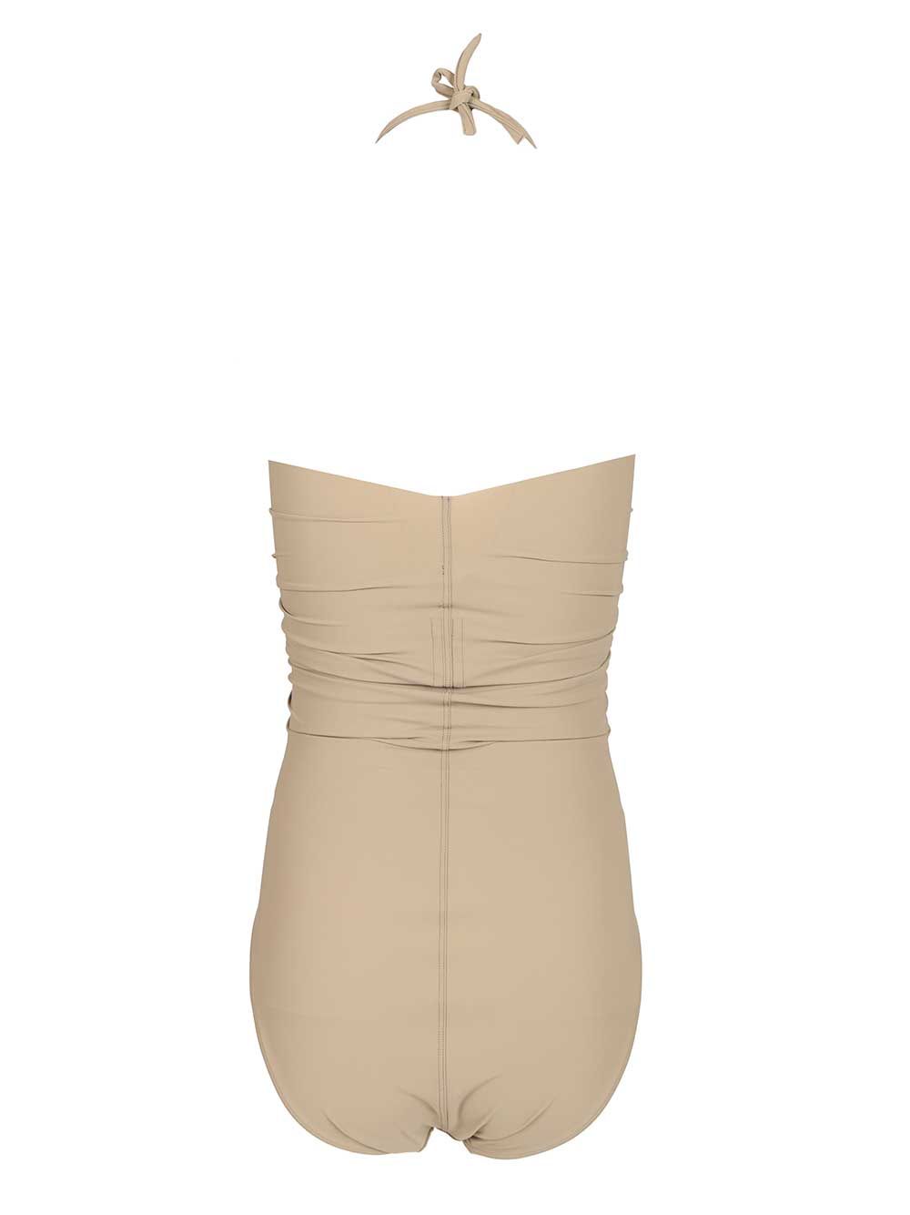 Prong One-Piece Swimsuit With Cut-Out Beige Poliammide Swimwear