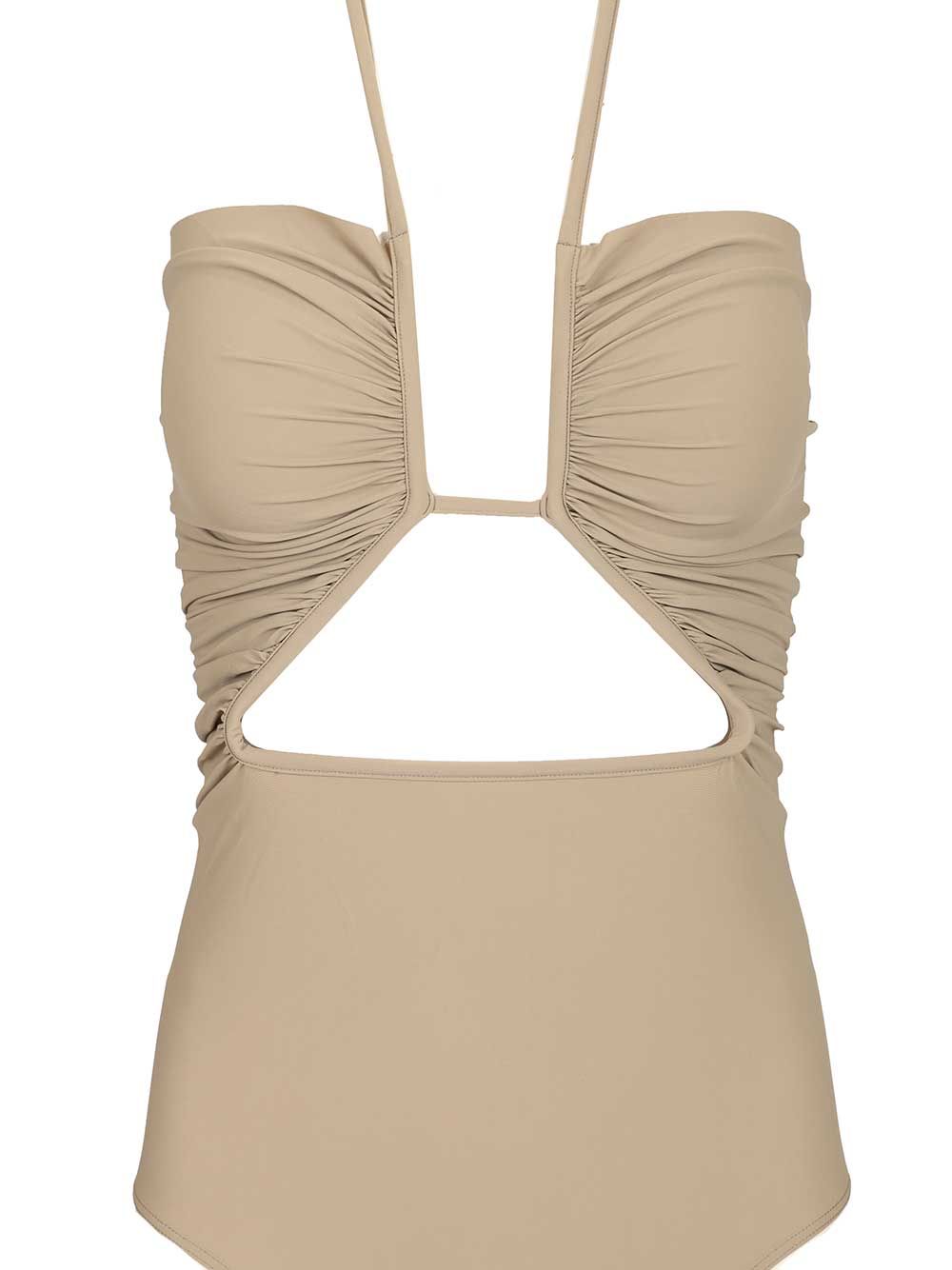 Prong One-Piece Swimsuit With Cut-Out Beige Poliammide Swimwear