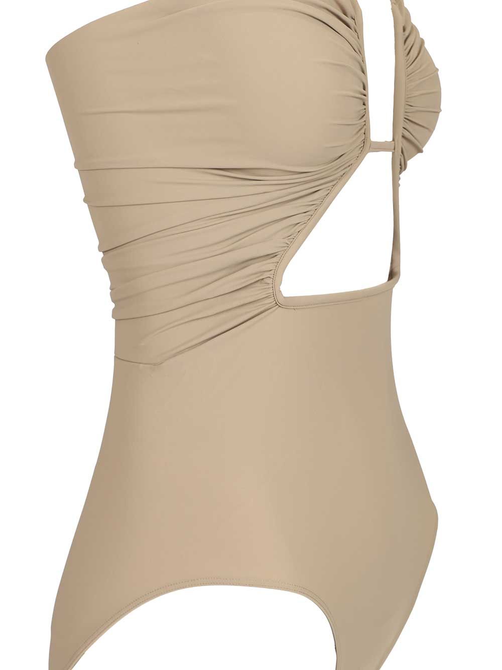 Prong One-Piece Swimsuit With Cut-Out Beige Poliammide Swimwear