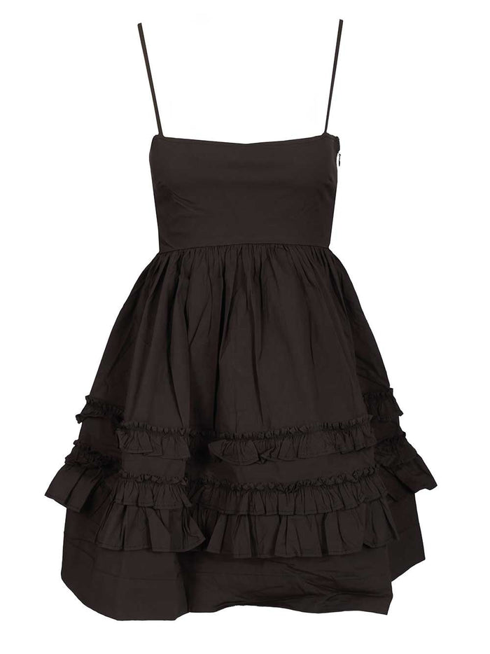 Black Mini Dress With Ruffles Organic Cotton